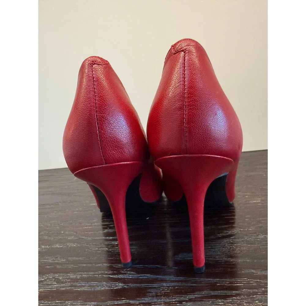 Nine West NWJACKPOT Red Leather Pointed Toe Stiletto Pumps Heels Womens 8M